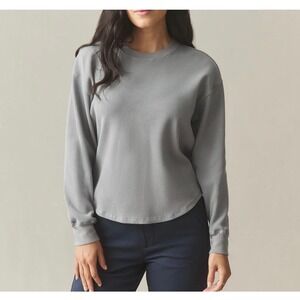 NWOT American Giant Women Waffle Knit Thermal Long Sleeve Shirt Gray XL USA